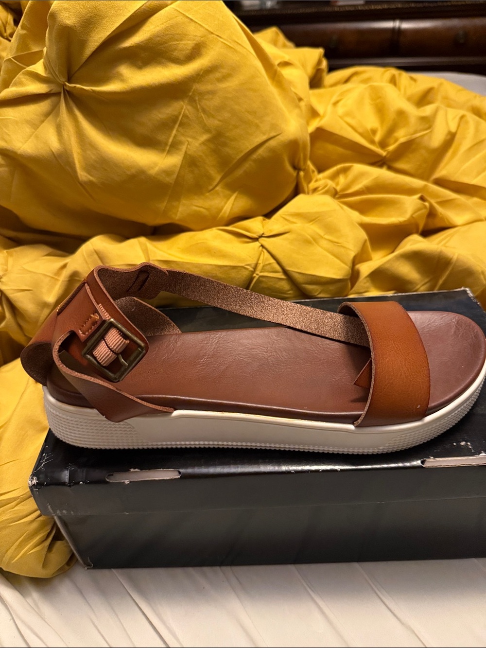 Women’s Brown Leather Platform Ankle-Strap Sandal